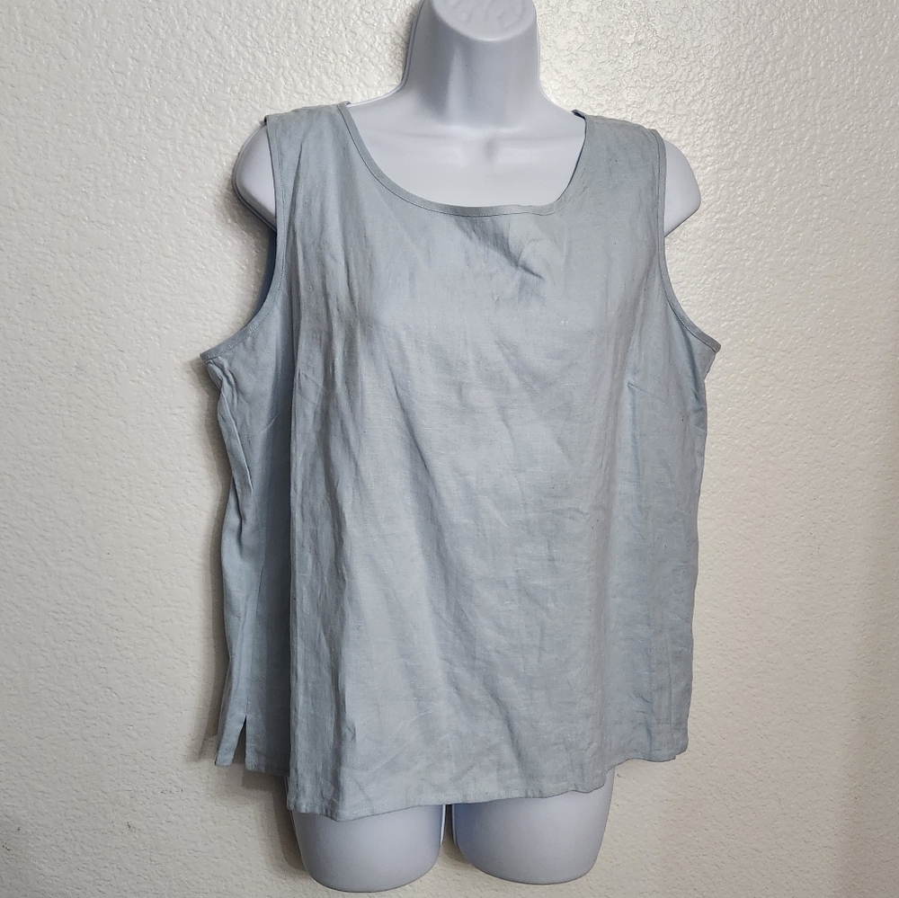 Corey B 100% linen sleeveless blouse women's size large light blue